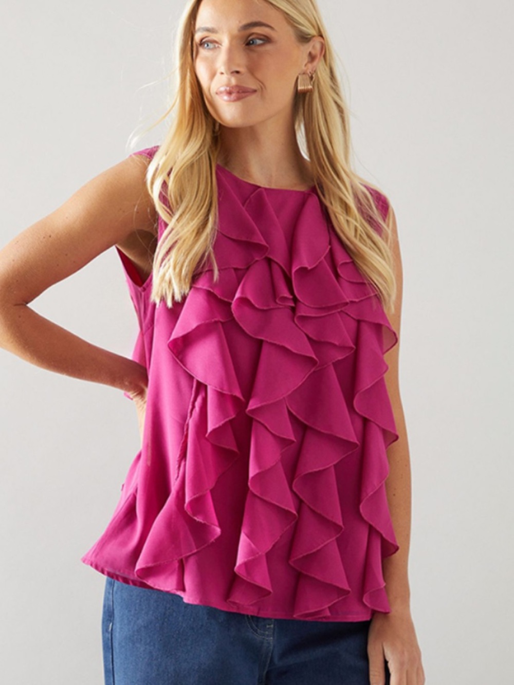 TRULLI Fuschia Pink Ruffled Sleeveless Blouse NWOT